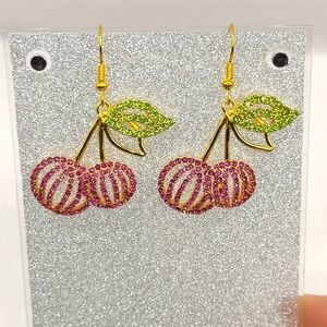 2/$40 Cherry Rhinestone Handmade DIY Earrings One-of-a-kind